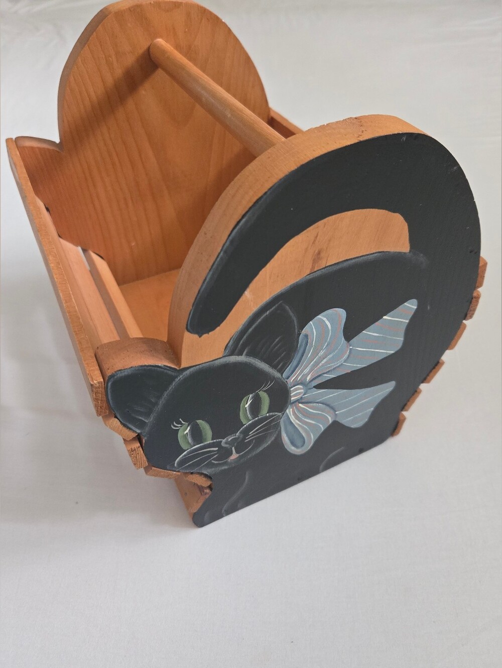 Vtg Wooden Black Cat Organizer Caddy 90s Country Kitsch Grandmacore Folk Art
